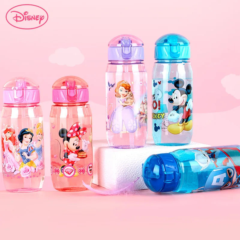 Disney Cartoon Mickey Minnie Captain America Sophia Children's Plastic Water Cup Straw Cup Portable Direct Drinking Water Bottle