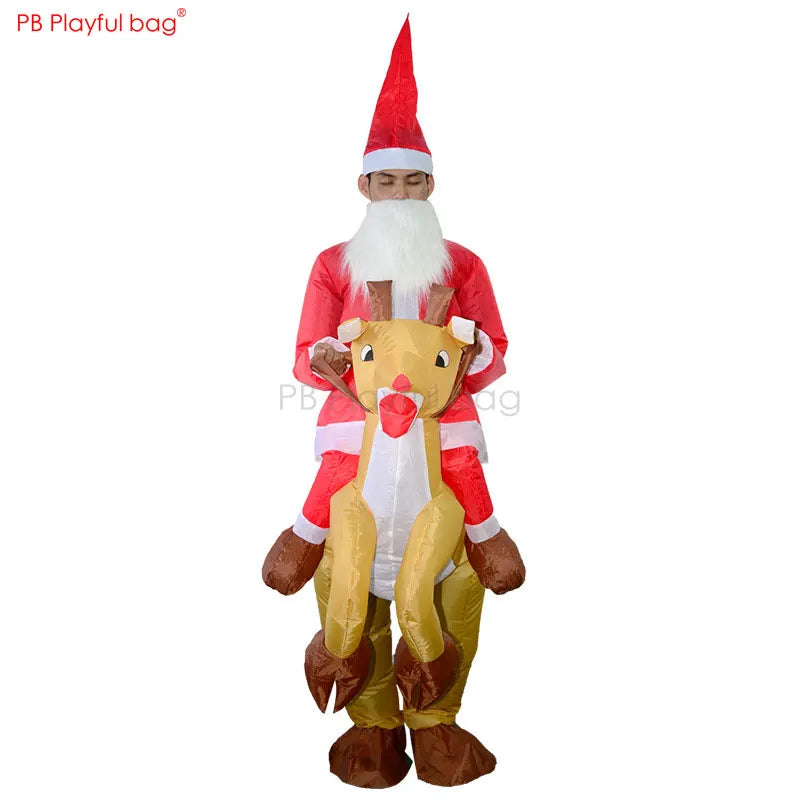 Playful bag Christmas Santa rides deer inflatable clothes Christmas party cosplay dressing Fancy toys suit for adult AA15