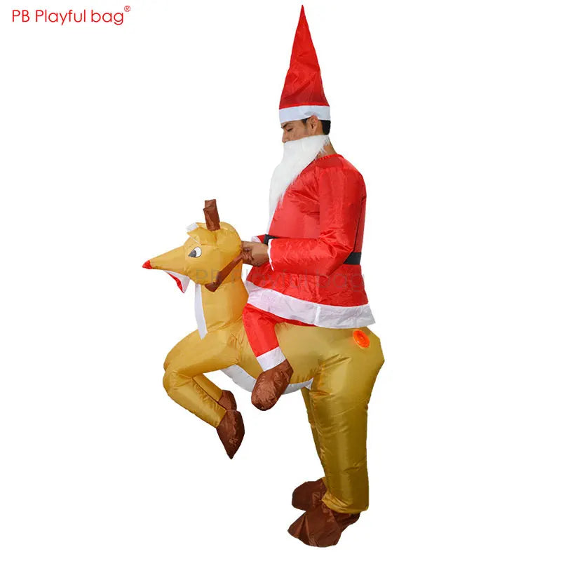 Playful bag Christmas Santa rides deer inflatable clothes Christmas party cosplay dressing Fancy toys suit for adult AA15