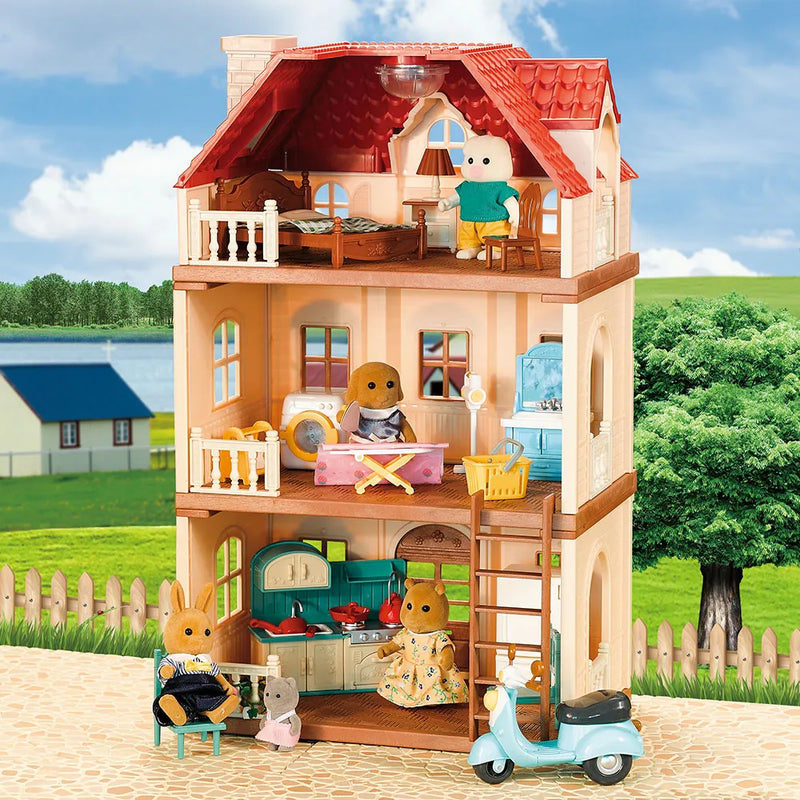 Simulation Kitchen Forest Family Small House Double Three- Story Villa Reindeer  Animal Model Girl Dollhouse Furniture Toy Gifts