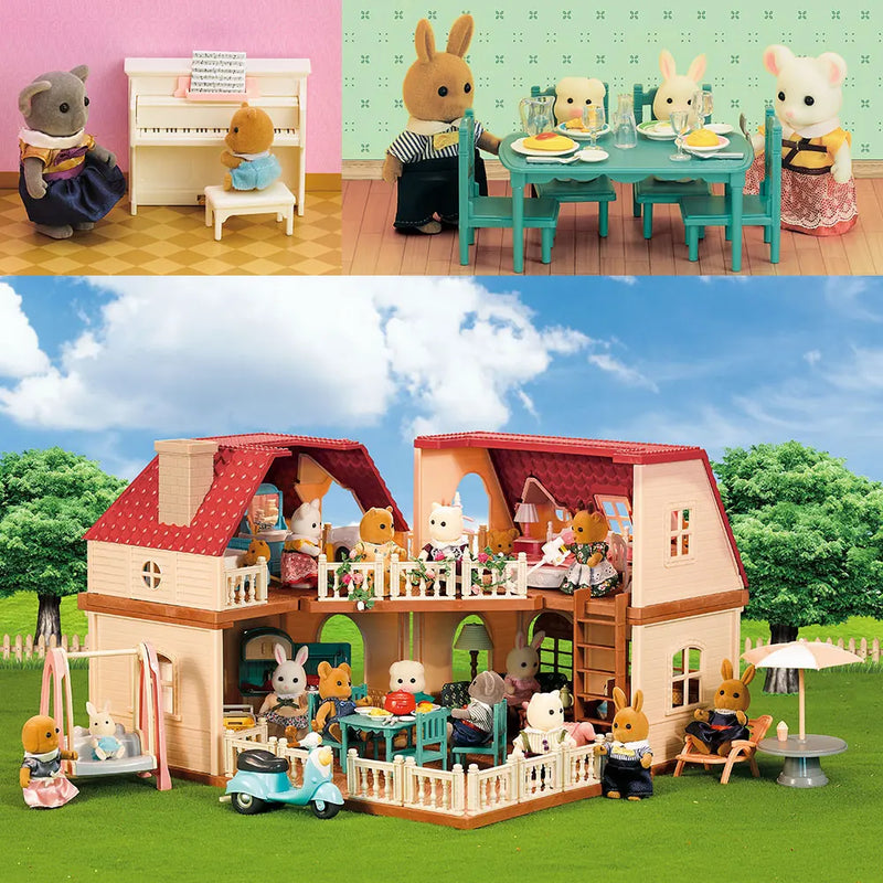 Simulation Kitchen Forest Family Small House Double Three- Story Villa Reindeer  Animal Model Girl Dollhouse Furniture Toy Gifts