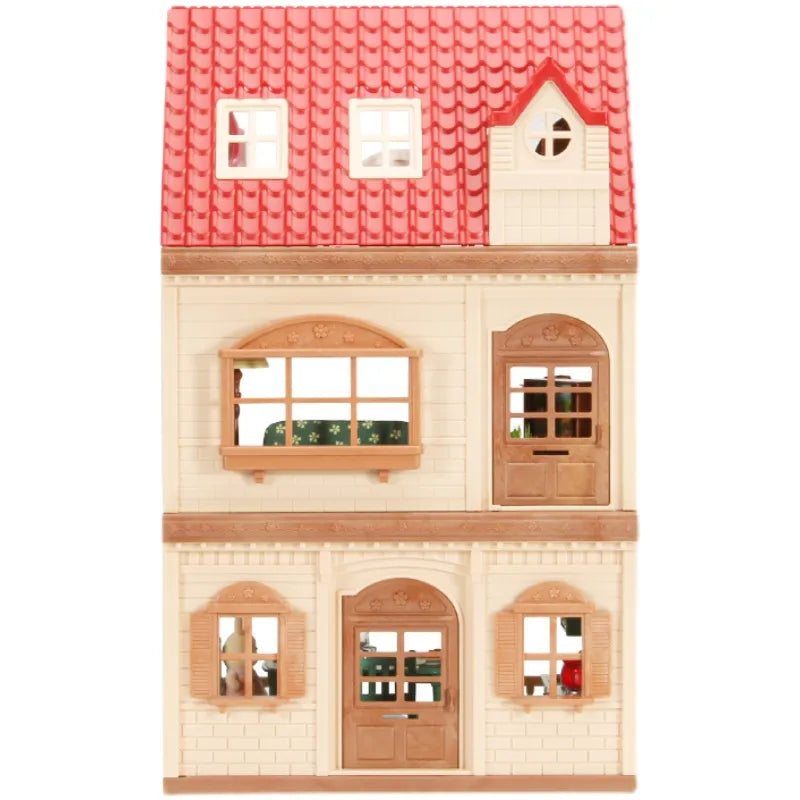 Simulation Kitchen Forest Family Small House Double Three- Story Villa Reindeer  Animal Model Girl Dollhouse Furniture Toy Gifts