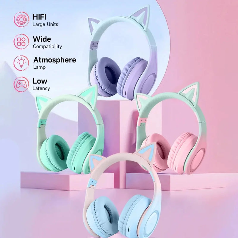 New Gradient Color Cat Ear Head-Mounted Bluetooth 5.3 HIFI Sound Quality ANC Noise Reduction Folding Entertainment Headphones