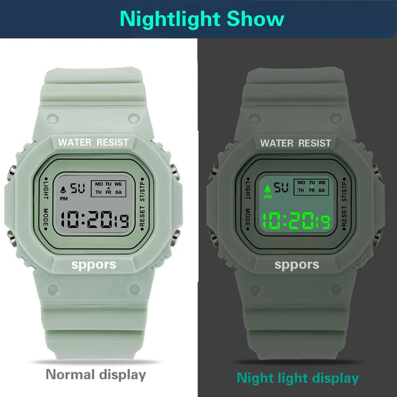 YIKAZE Sports Watch Boys Girls Student LED Electronic Watch Colorful Men Women Square Digital Watches Waterproof Rubber Clock