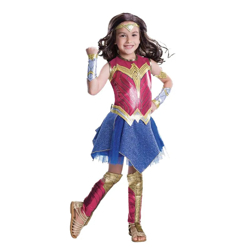 Costume de luxe pour enfants, robe de paupières fantaisie, cosplay d'Halloween, Wonder Woman Girl, Smile Hero, Foster of Justice