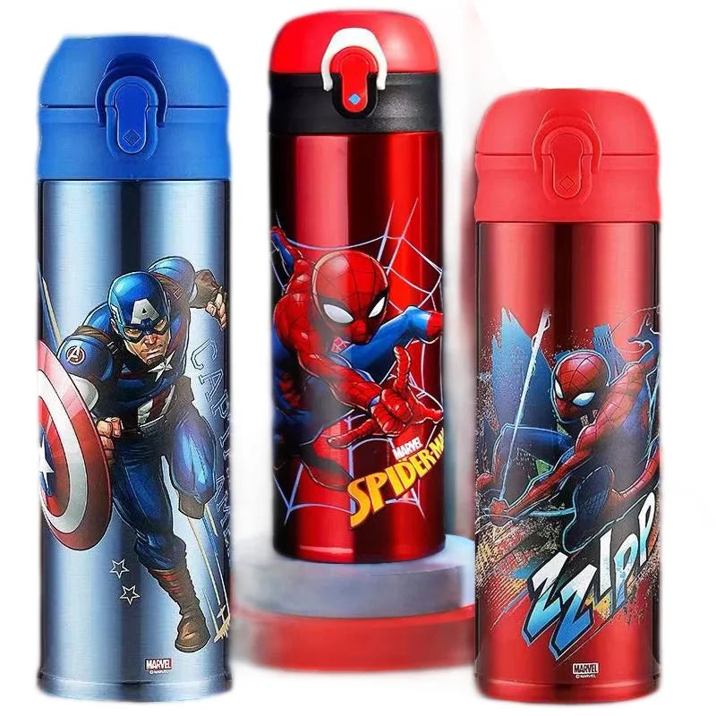 Disney Children's Thermos Water Cup Spiderman Captain America Boy Kindergarten Straight Drinking Cup Water Bottle