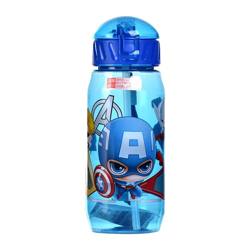 Disney Cartoon Mickey Minnie Captain America Sophia Children's Plastic Water Cup Straw Cup Portable Direct Drinking Water Bottle