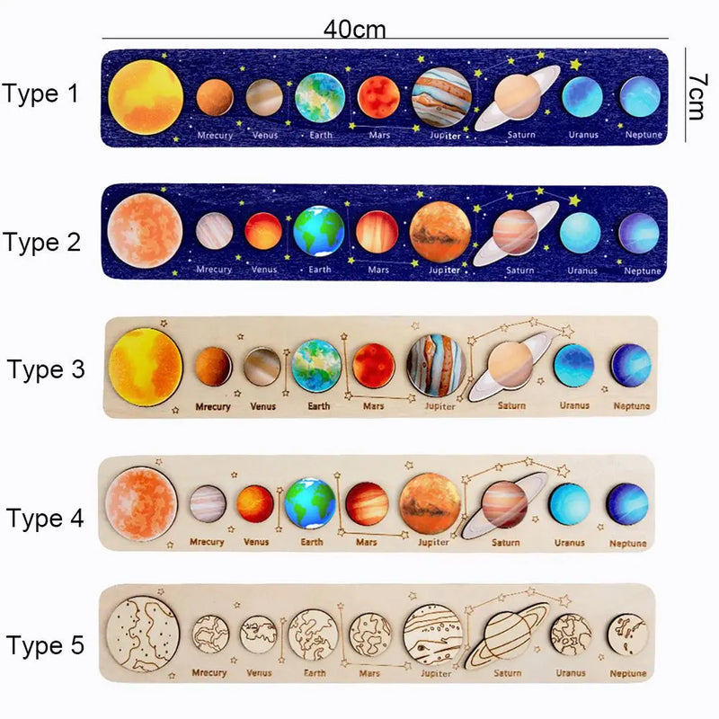 Wooden Puzzle Toy Solar System Model Science Toys Set Montessori Planets Science Educational Puzzle Toys for Kids Gifts