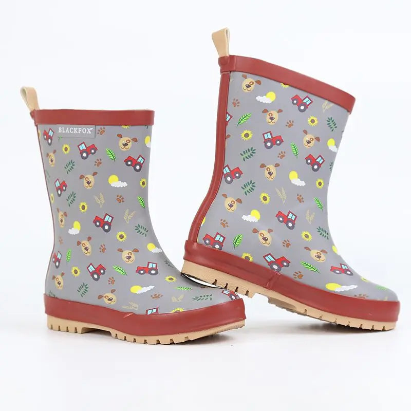 Children's Flat Slip-on Rubber Waterproof Rain Boots For Boys And Girls Kid's Car Print Cute Non-slip Outdoor Shoes H40