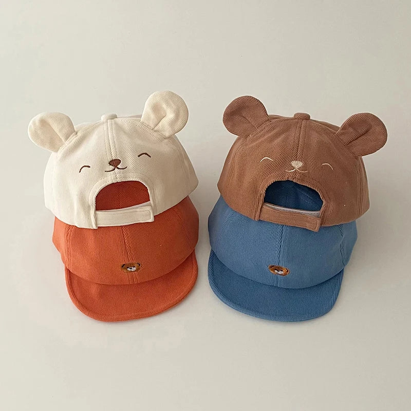 Cartoon Bear Ear Baby Baseball Cap Summer Cotton Peaked Hat for Infant Boy Girl Cute Embroidered Adjustable Kid Sun Hats 아기모자