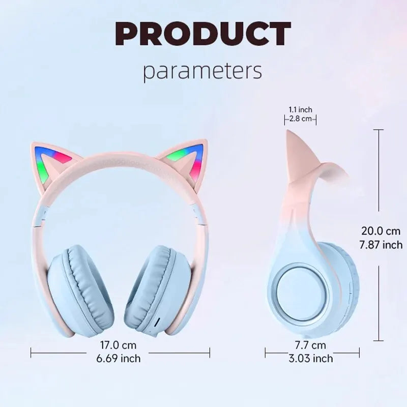 New Gradient Color Cat Ear Head-Mounted Bluetooth 5.3 HIFI Sound Quality ANC Noise Reduction Folding Entertainment Headphones