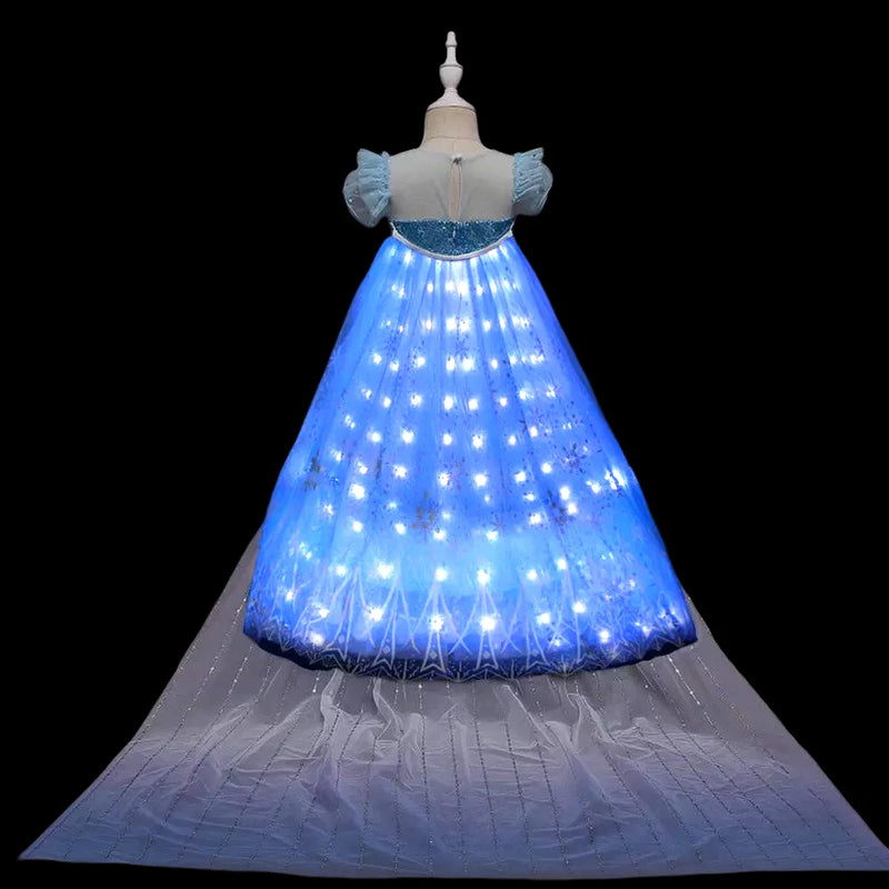 Uporpor Frozen Princess Elsa LED Light Up Dress for Girls Kids Cosplay Party Clothes Snow Queen Carnival Christmas Prom Gown