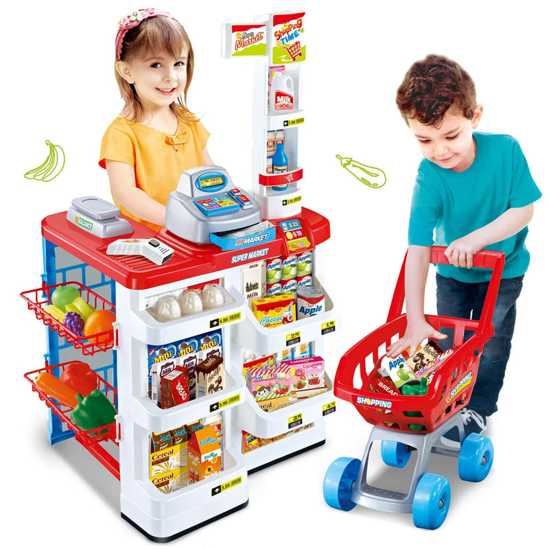 Children's simulation supermarket shopping counter shopping cart suit play house supermarket scanning cashier toys