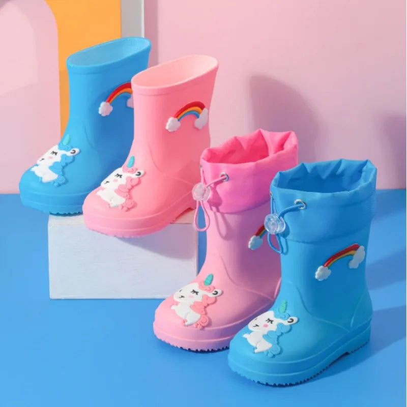 Bota De Lluvia Kid Rain Boot Boy Girl PVC Non-slip Outdoor Cartoon Unicorn Rain Boot for Kid Waterproof Shoe Water Boot Girl유아부츠