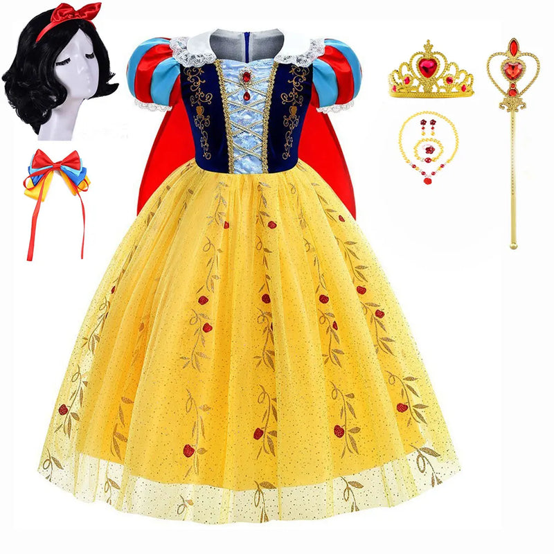 Halloween Costume for Kids Summer Puff Sleeve Princess Skirt Girls Snow White Cape Dress Girl Party Disfraz Para Mujier