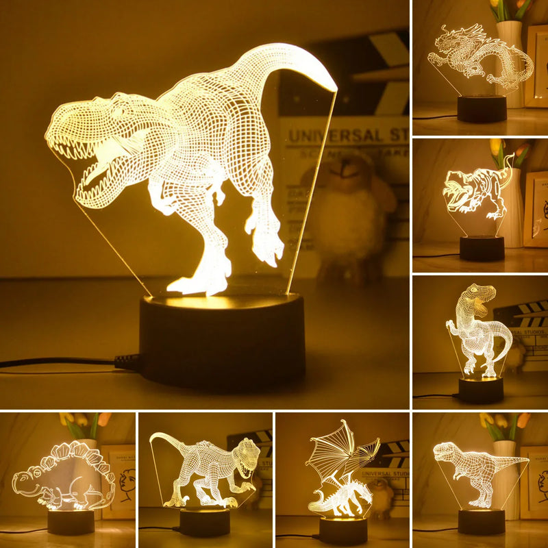 New 3D Lamp Dinosaur Night Light Kids LED Dino Lamp Lovely USB Acrylic Glasses Table Nightlight for Children Lamp Bedroom Decor