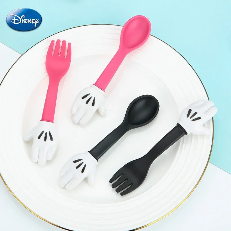 Disney Mickey Mouse Wheat Straw Fork Spoon Tableware Kids Cartoon Cute Lunch Dinnerware Set Fruit Fork Dessert Coffee Spoon Kit