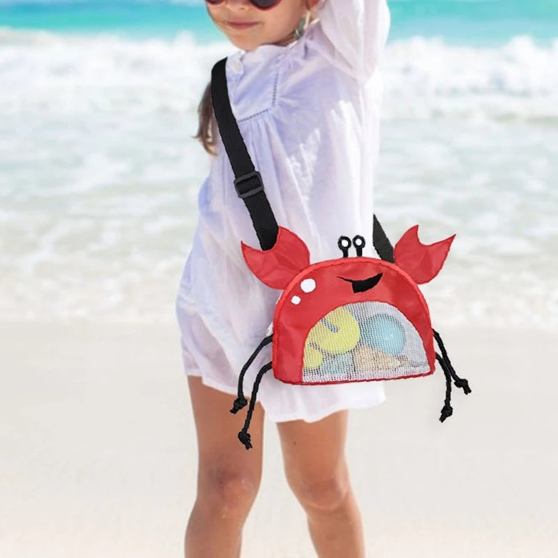 Beach Mesh Bag Cute Crab Shaped Shell Bags for Holding Beach Shell ,Toys Collecting Storage Bags for Kids Sand Tools Organizer