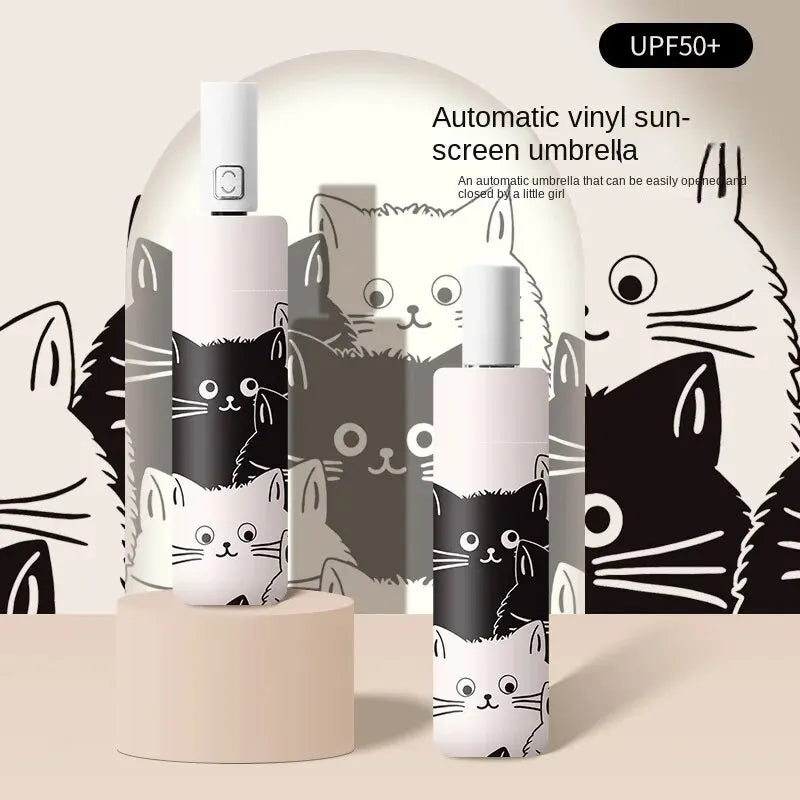 Cat Umbrella Automatic Large Sunscreen Sunshade Umbrella Sunny Rain Dual-Use Umbrella Sun Umbrella UV Folding Umbrella