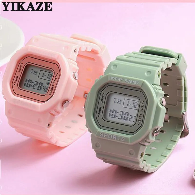 YIKAZE Sports Watch Boys Girls Student LED Electronic Watch Colorful Men Women Square Digital Watches Waterproof Rubber Clock