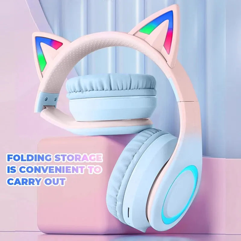 New Gradient Color Cat Ear Head-Mounted Bluetooth 5.3 HIFI Sound Quality ANC Noise Reduction Folding Entertainment Headphones