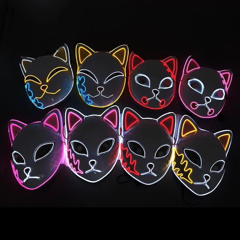 Hot sales Japanese Anime Fox Luminous Face Mask LED Glowing Cosplay Mask Neon Light Up Nezuko Mask cos costume props