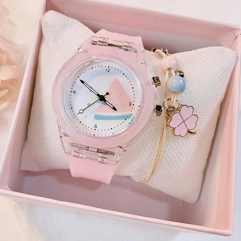 Girls Kids Children Luminous Student Colorful LED Light Women Lady Clock Silica Gel Watermelon Quartz Wrist Watch