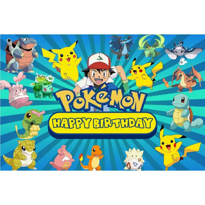 Pokemon Birthday Party Decorations Pikachu Foil Balloons Disposable Tableware Plate Napkin Backdrop For Kids Boy Party Supplies