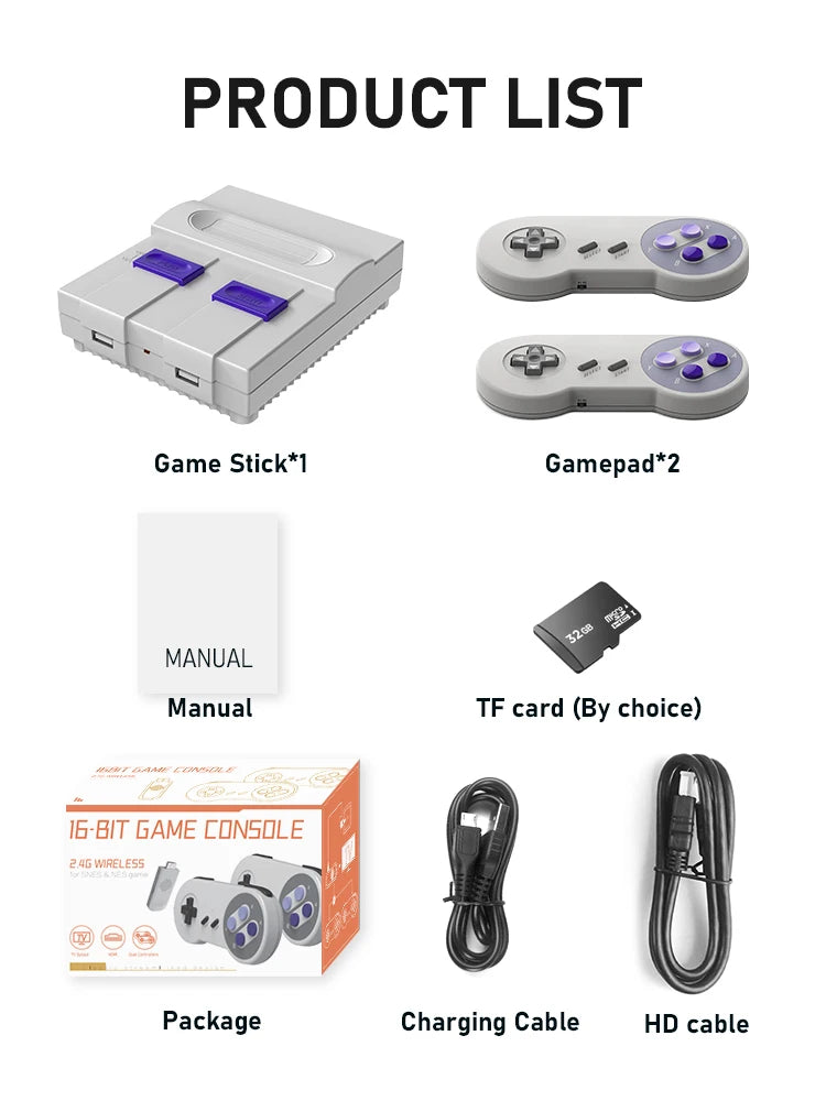 VILCORN 16-Bit Wireless/Wired Retro Video Game Console Built-in 4800+ Games for Everdrive SNES NES FC Family Game Machine