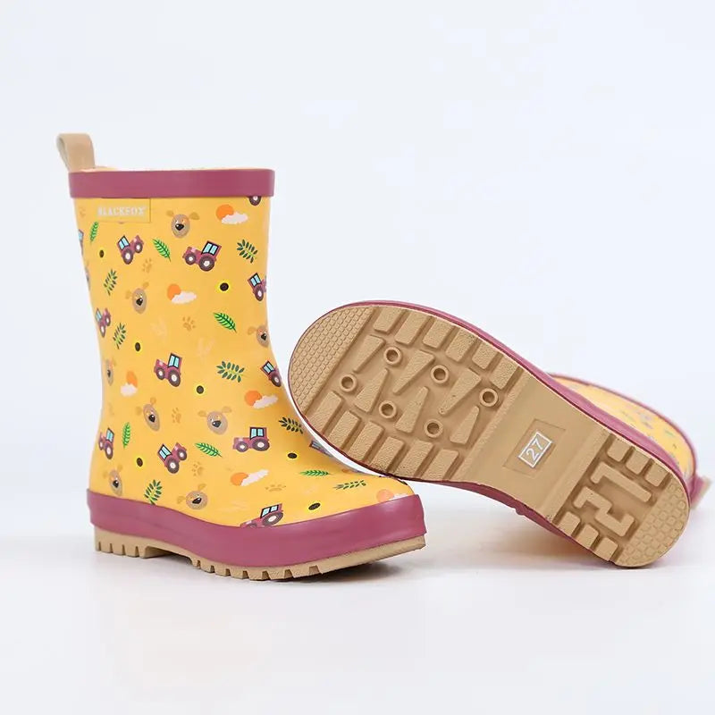 Children's Flat Slip-on Rubber Waterproof Rain Boots For Boys And Girls Kid's Car Print Cute Non-slip Outdoor Shoes H40