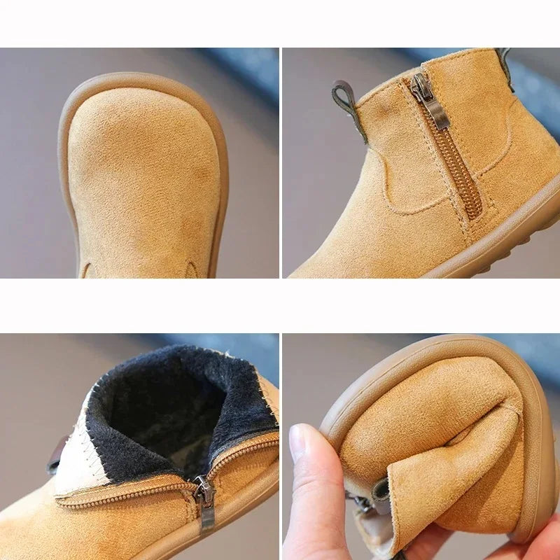 Autumn Winter Baby Boys Girls Boots Oxford Suede Children Casual Shoes Outdoor Anti-slip Infant Shoes Plush Kids Ankle Boots