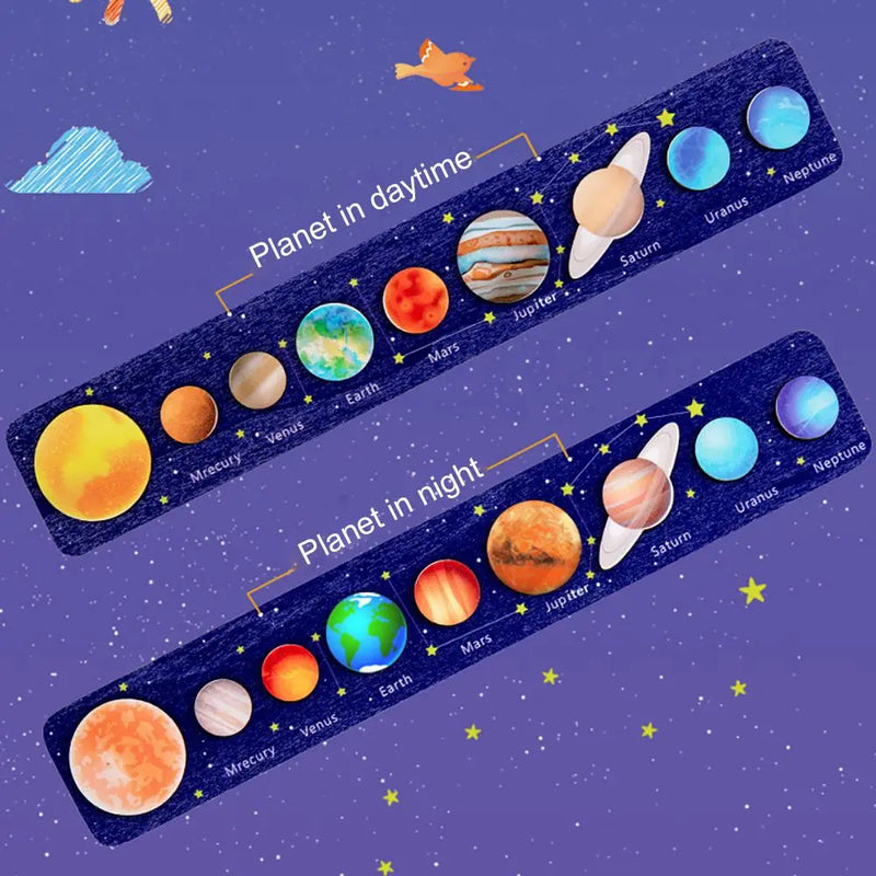 Wooden Puzzle Toy Solar System Model Science Toys Set Montessori Planets Science Educational Puzzle Toys for Kids Gifts