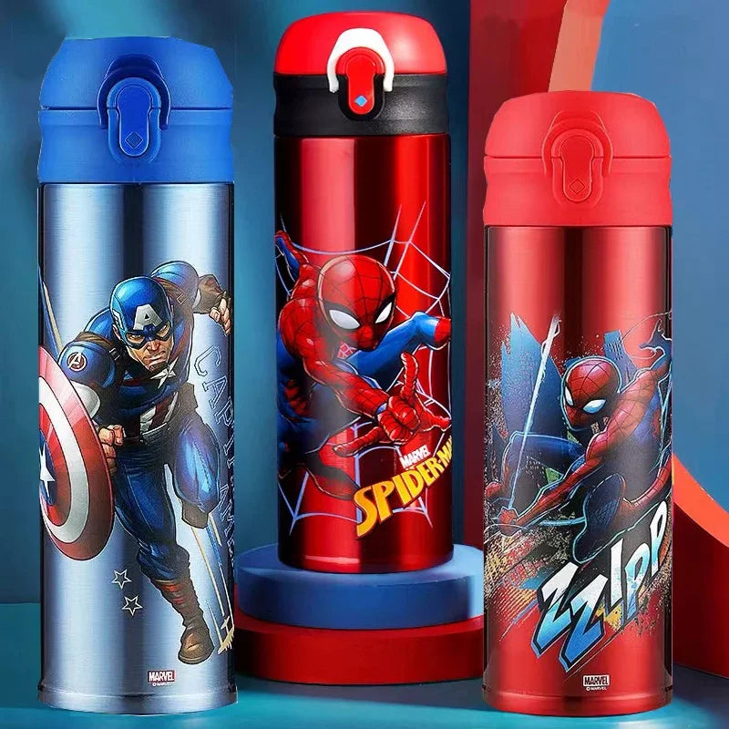 Disney Children's Thermos Water Cup Spiderman Captain America Boy Kindergarten Straight Drinking Cup Water Bottle