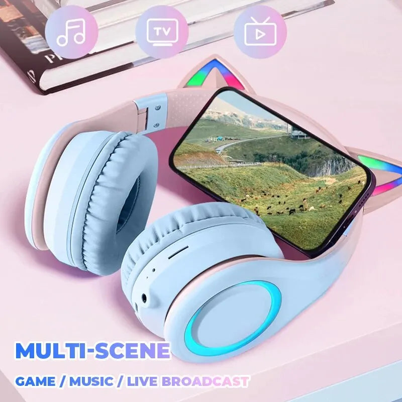 New Gradient Color Cat Ear Head-Mounted Bluetooth 5.3 HIFI Sound Quality ANC Noise Reduction Folding Entertainment Headphones