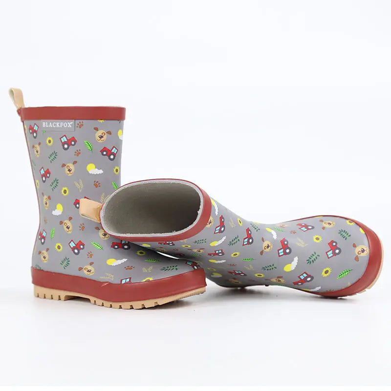 Children's Flat Slip-on Rubber Waterproof Rain Boots For Boys And Girls Kid's Car Print Cute Non-slip Outdoor Shoes H40