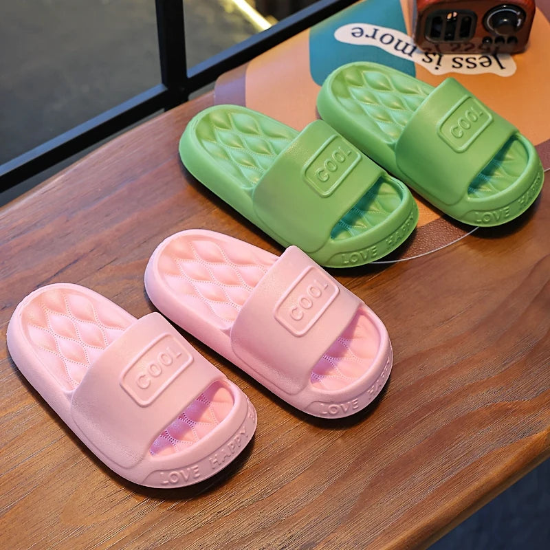 Summer Aged 3-12 Children Slippers Brief Lithe Sandal For Boys Girl Slides Soft Sole Mule Non-slip Flip Flops Home Kids Shoes