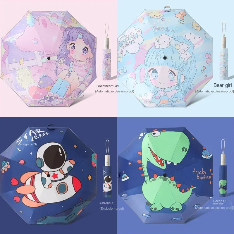 Children's Umbrella for Sun and Rain Foldable Outdoor Sunshade Lovely Cartoon Umbrella for Kids Multi-Design