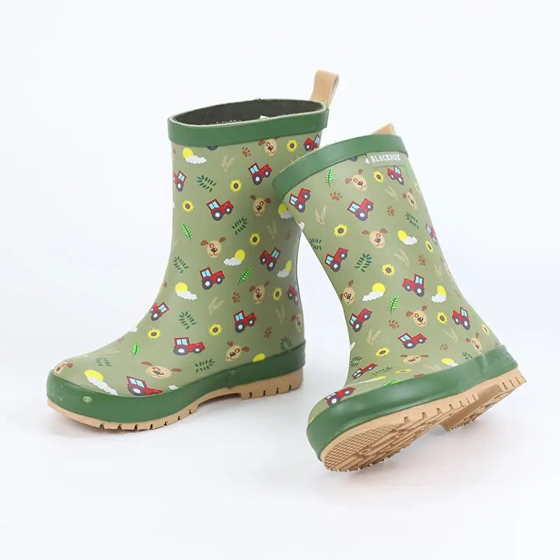 Children's Flat Slip-on Rubber Waterproof Rain Boots For Boys And Girls Kid's Car Print Cute Non-slip Outdoor Shoes H40