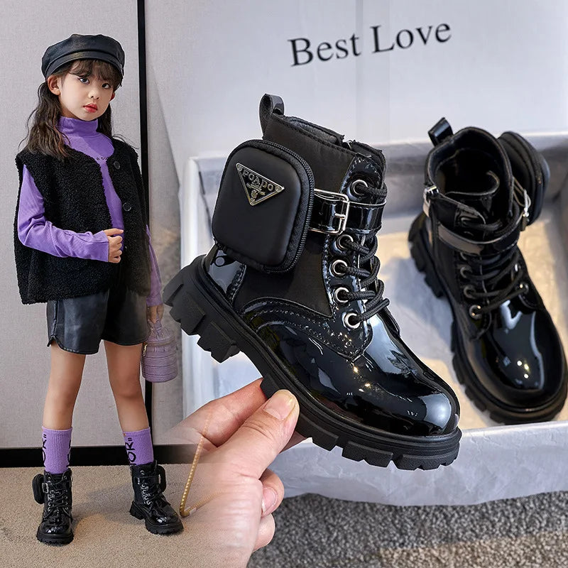 Botines Kid Boots Fashion Girl Shoe British Ankle Boot Warm Plush Snow Boot Waterproof Non-slip kid Shoe gril boots zapatos niña