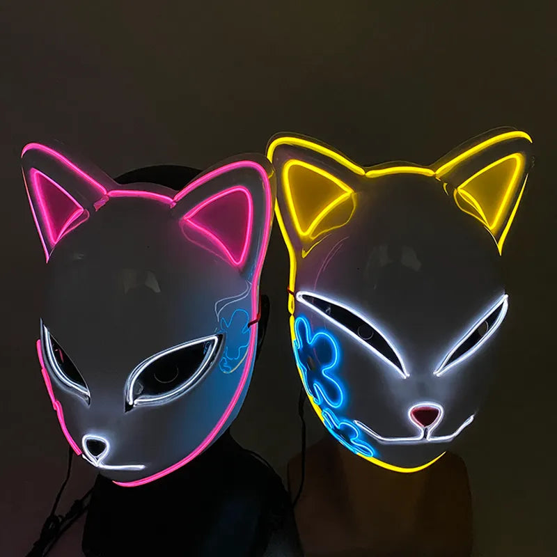 Hot sales Japanese Anime Fox Luminous Face Mask LED Glowing Cosplay Mask Neon Light Up Nezuko Mask cos costume props