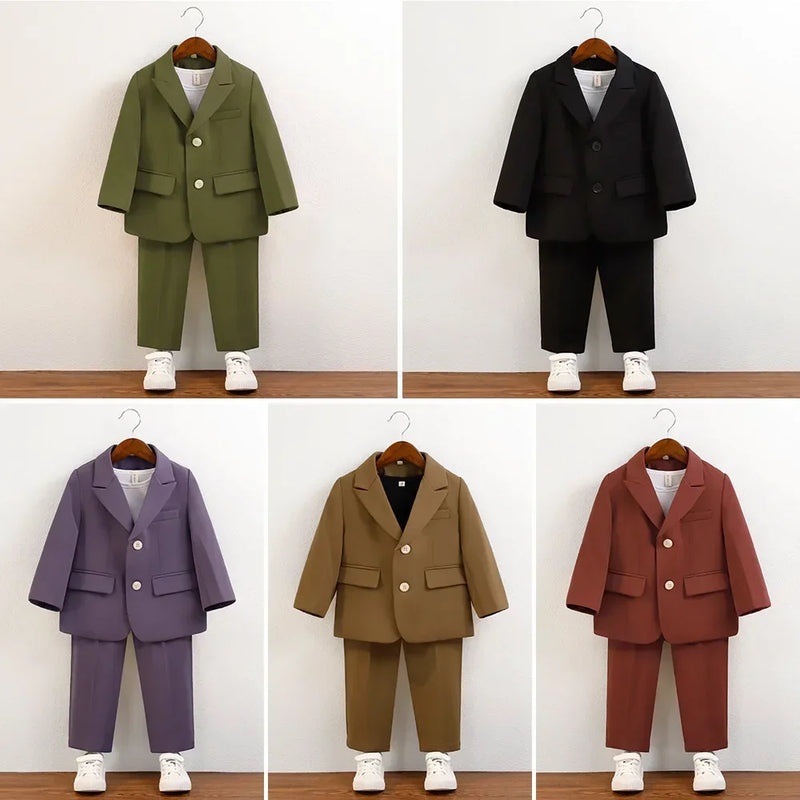 Toddler School Uniform Outfits Spring 2024 Khaki Handsome Boys Birthday Suits Casual Children Piano Performance Blazer Set 2 3 Y