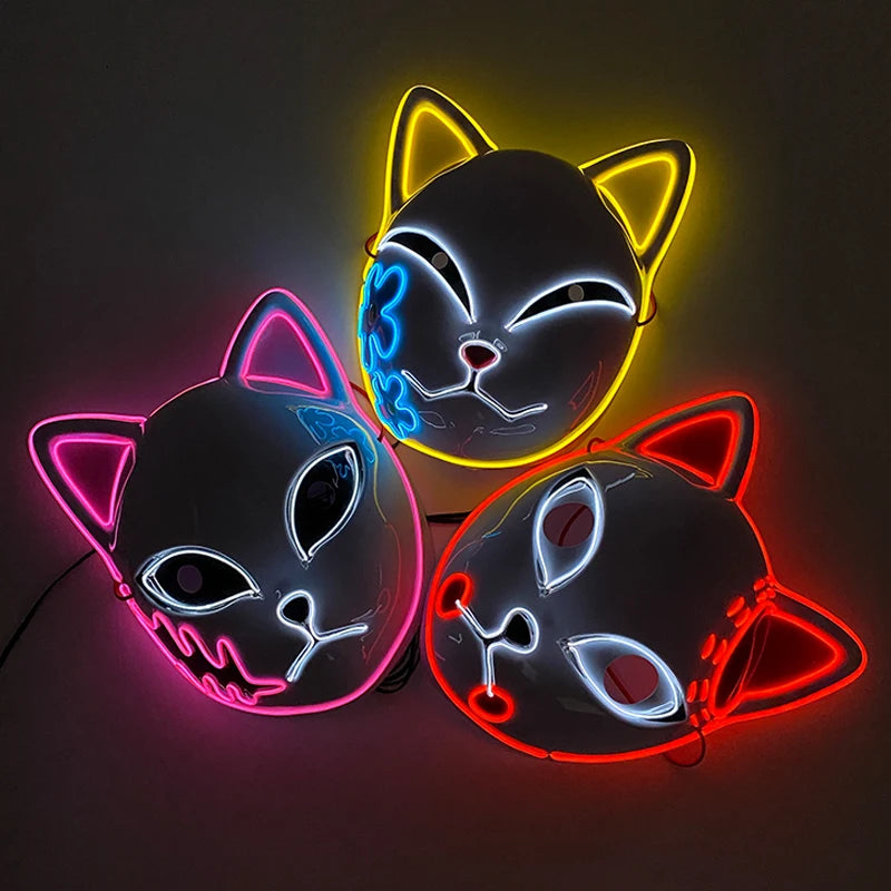 Hot sales Japanese Anime Fox Luminous Face Mask LED Glowing Cosplay Mask Neon Light Up Nezuko Mask cos costume props