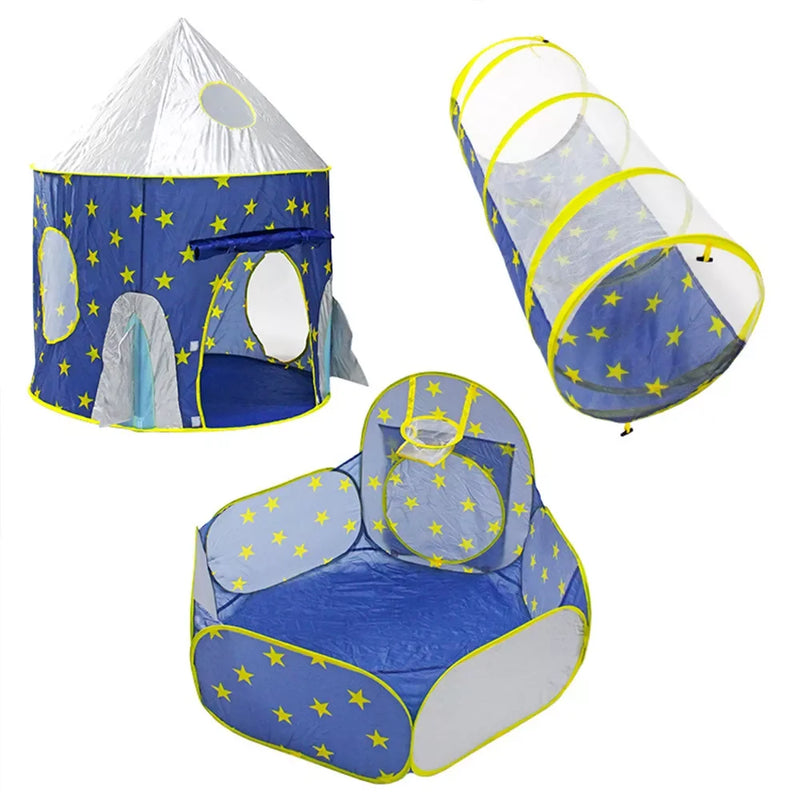 Children's 3 In 1 Tent paceship Space Wigwam Yurt Small Tent Game House Rocket Ship Tent Toy Ball Pool Ocean Ball Holder Set