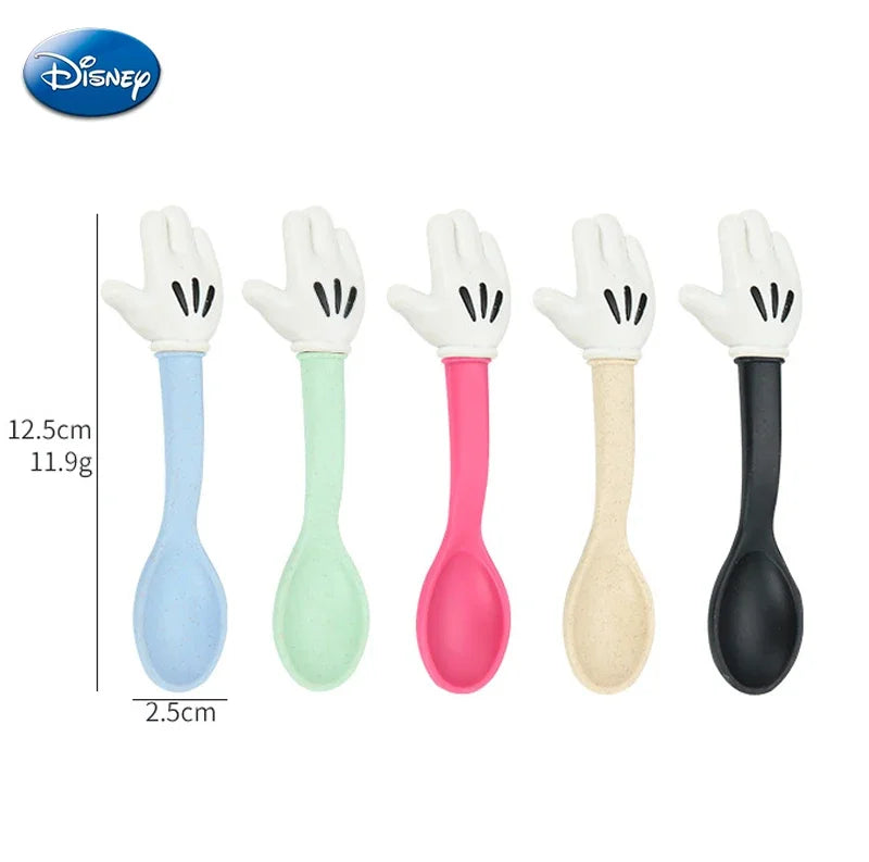 Disney Mickey Mouse Wheat Straw Fork Spoon Tableware Kids Cartoon Cute Lunch Dinnerware Set Fruit Fork Dessert Coffee Spoon Kit