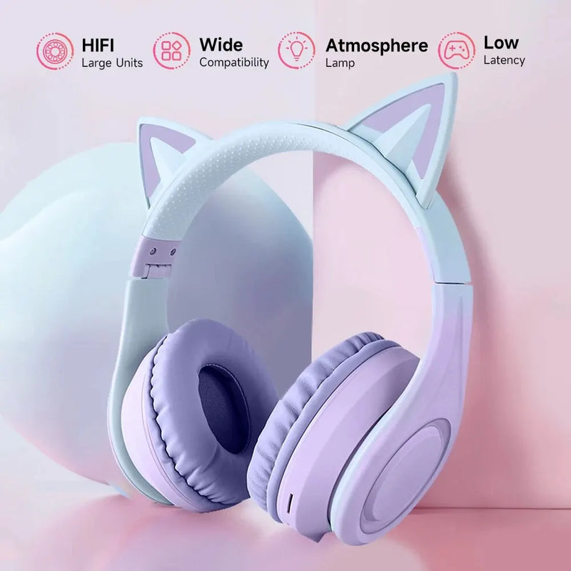 New Gradient Color Cat Ear Head-Mounted Bluetooth 5.3 HIFI Sound Quality ANC Noise Reduction Folding Entertainment Headphones